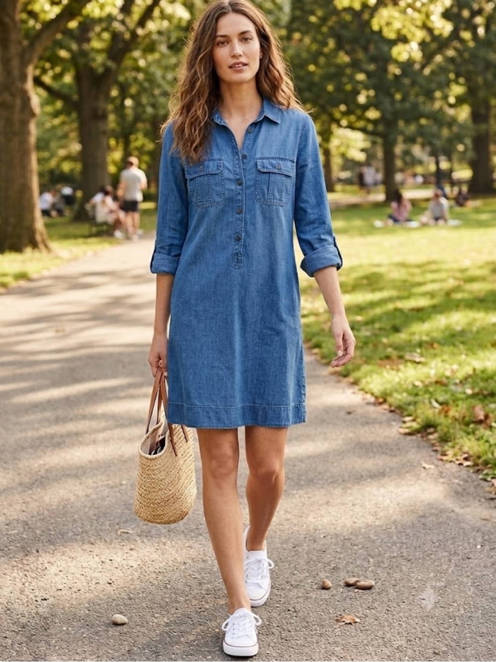 J. Crew Classy Denim 100% Cotton Long Sleeves, 3/4 Sleeves Dress